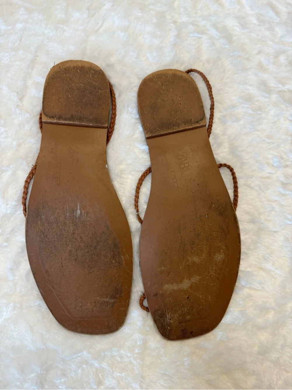 Zara Women's Braided Leather Flat Sandals - In Cognac- Size 42 or 11 - Picture 6 of 11